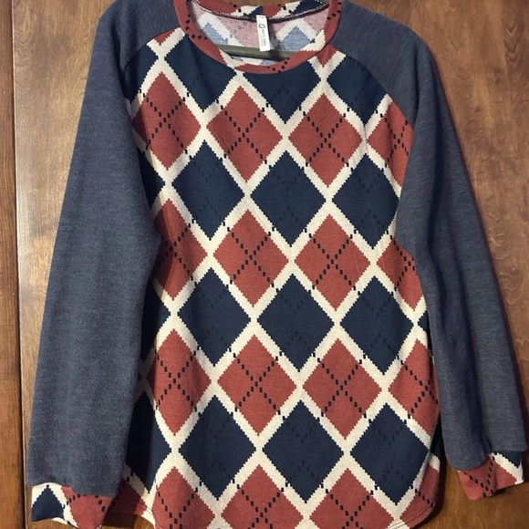 Argyle Pattern Blouse - Navy and Rust Women’s Size Medium by Sun N Moon - Picture 2 of 6